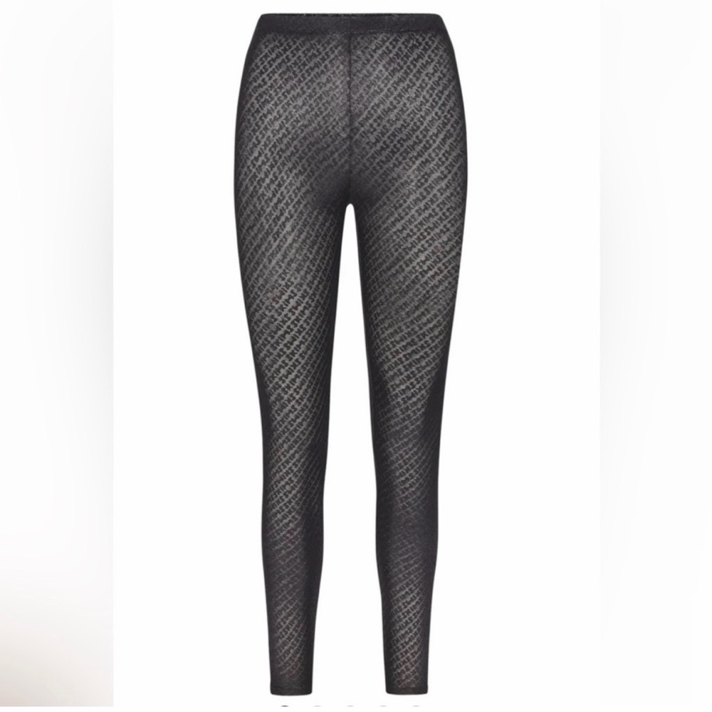 Skims black shiny logo sheer high waisted leggings tights XXS